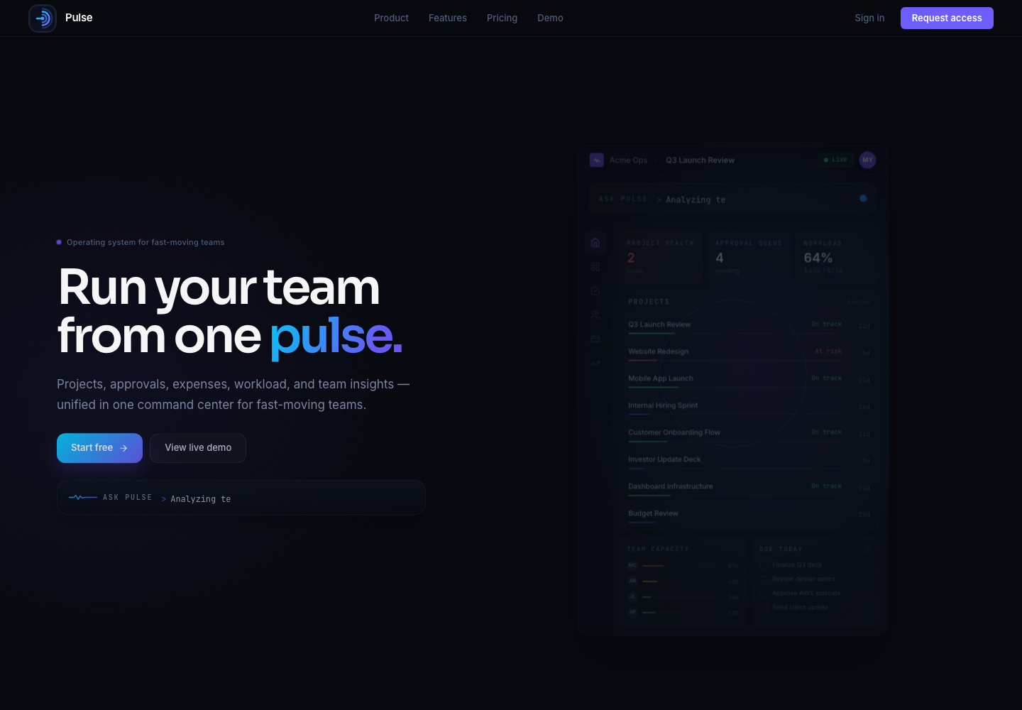Pulse home screen